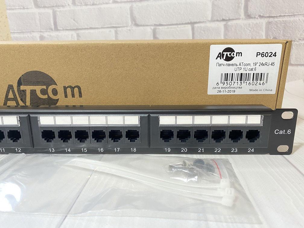 Патч-панель ATcom P6024 19' 24хRJ-45 UTP 1U cat.6, фото 1