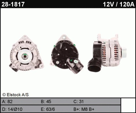 Генератор CA855, 14V-120A, на Audi A6, 100 - 2.6, 2.8 V6 - фото 2 - id-p3101744