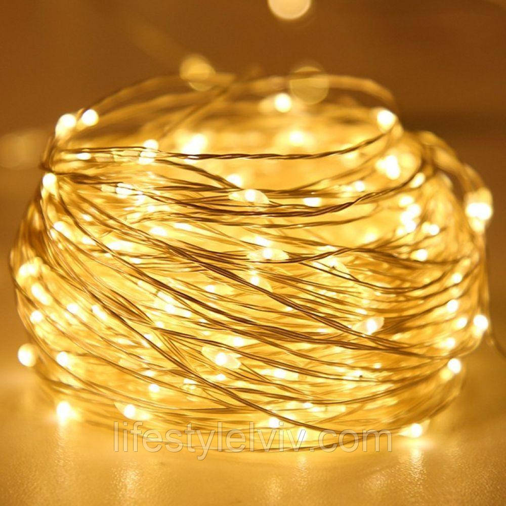 Гирлянда нить от сети, 100LED, Теплый белый / Светодиодная гирлянда новогодняя / LED гирлянда / Гирлянда на елку, фото 1