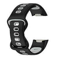 Силиконовый ремешок Primolux Sport для фитнес браслета Fitbit Charge 5 / Charge 6 - Black&Grey / размер М