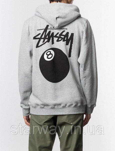 Худі stussy 8 | сіра толстовка billiard ball