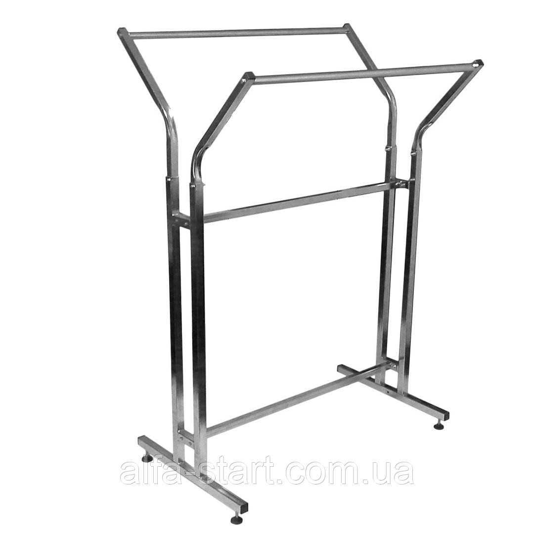 Двостороння хромована стійка вішало книжкою на ніжках для одягу