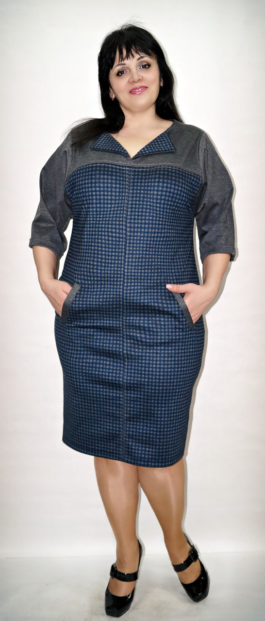 Платье Глория синяя клетка - фото 3 - id-p509752008