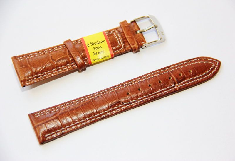 Ремешок кожаный Modeno Spain для наручных часов, коричневый, 20 мм - фото 1 - id-p509839330