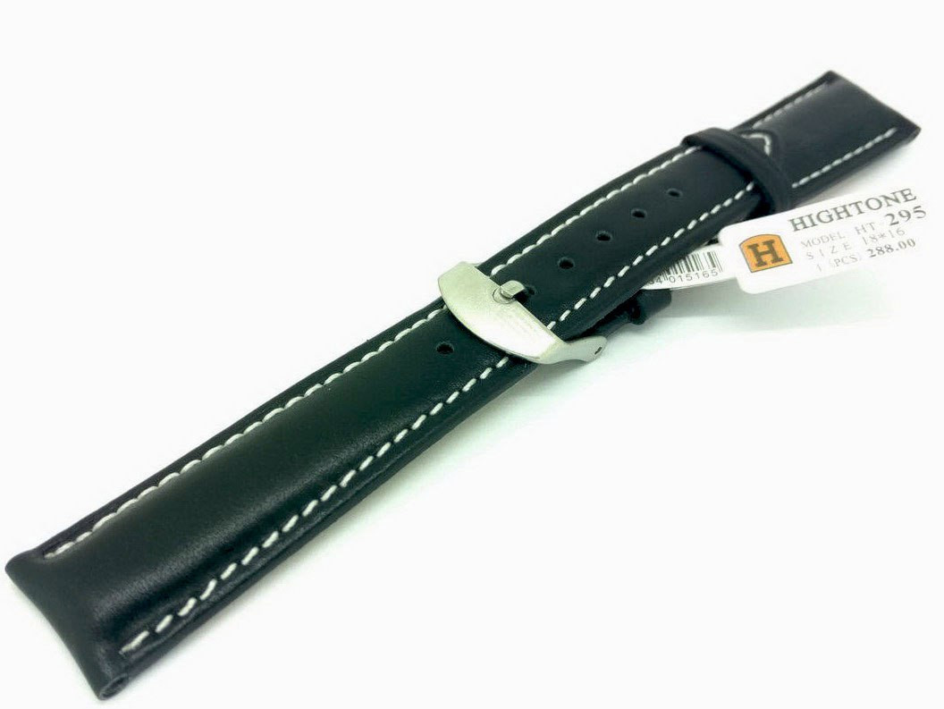 Ремінець шкіряний Hightone HT-295 для наручних годинників з класичною застібкою, чорний, 18x16 мм