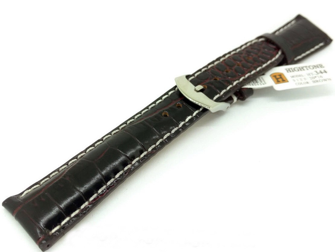 Ремешок кожаный Hightone HT-344 для наручных часов с классической застежкой, коричневый, 20x16 мм - фото 1 - id-p509839921