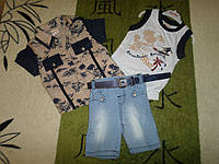 Нарядний костюм трійка з джинсовими шортами для хлопчика 1 рік