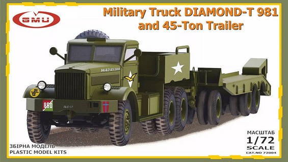 Пластикова модель 1/72 GMU 72004 амриканська вантажівка Diamond-T 981 з 454-тоним причепом
