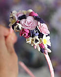 "Квітковий рай" обруч для волосся з квітами з полімерної глини, фото 6