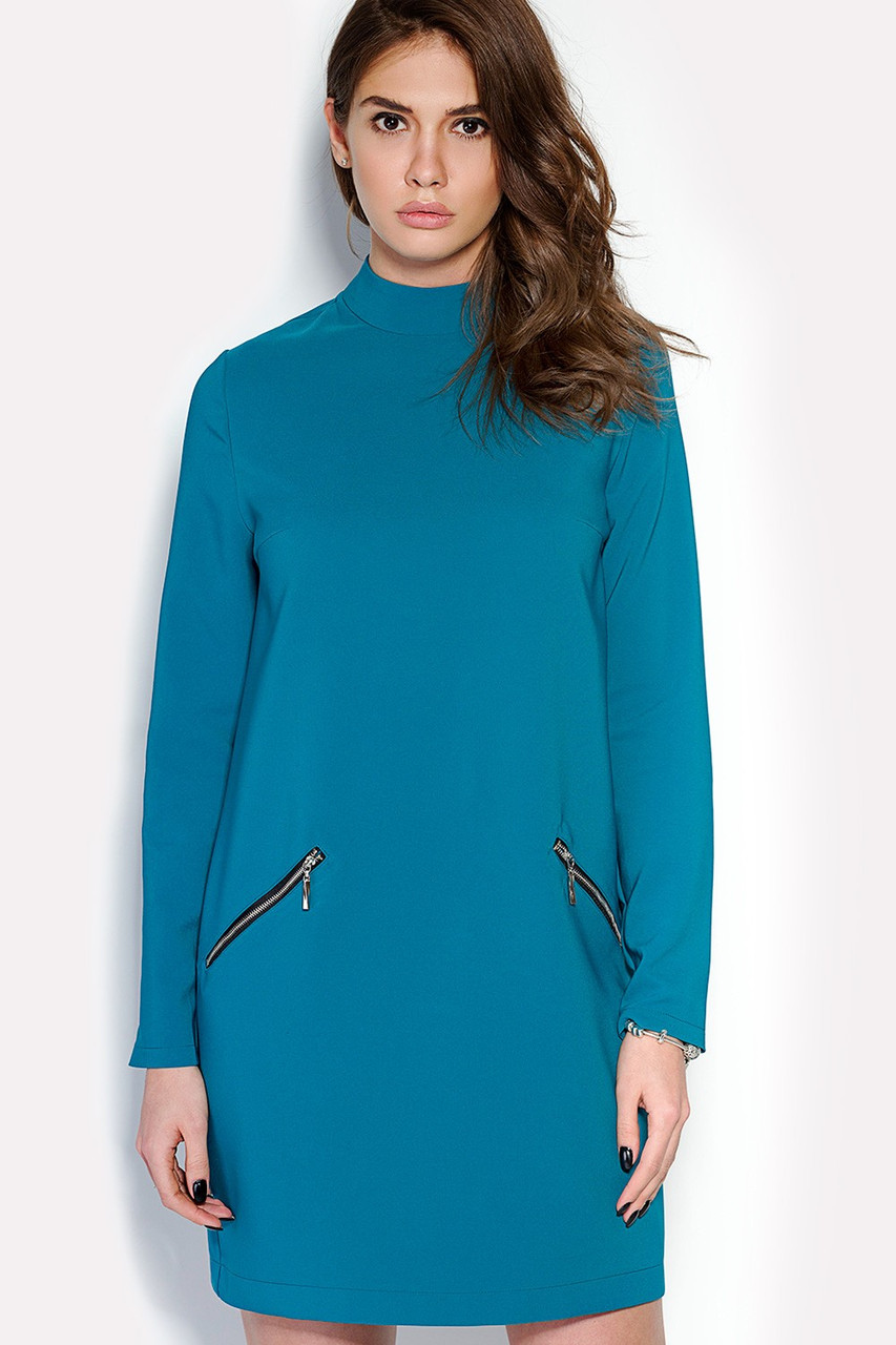 Сукня жіноча з довгим рукавом осіння коротка бірюзова, фото 1