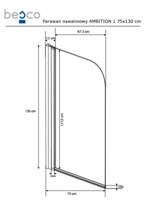 Шторка для ванн AMBITION - 1S 75x130 BESCO PA-1S-CZ - фото 2 - id-p509522652