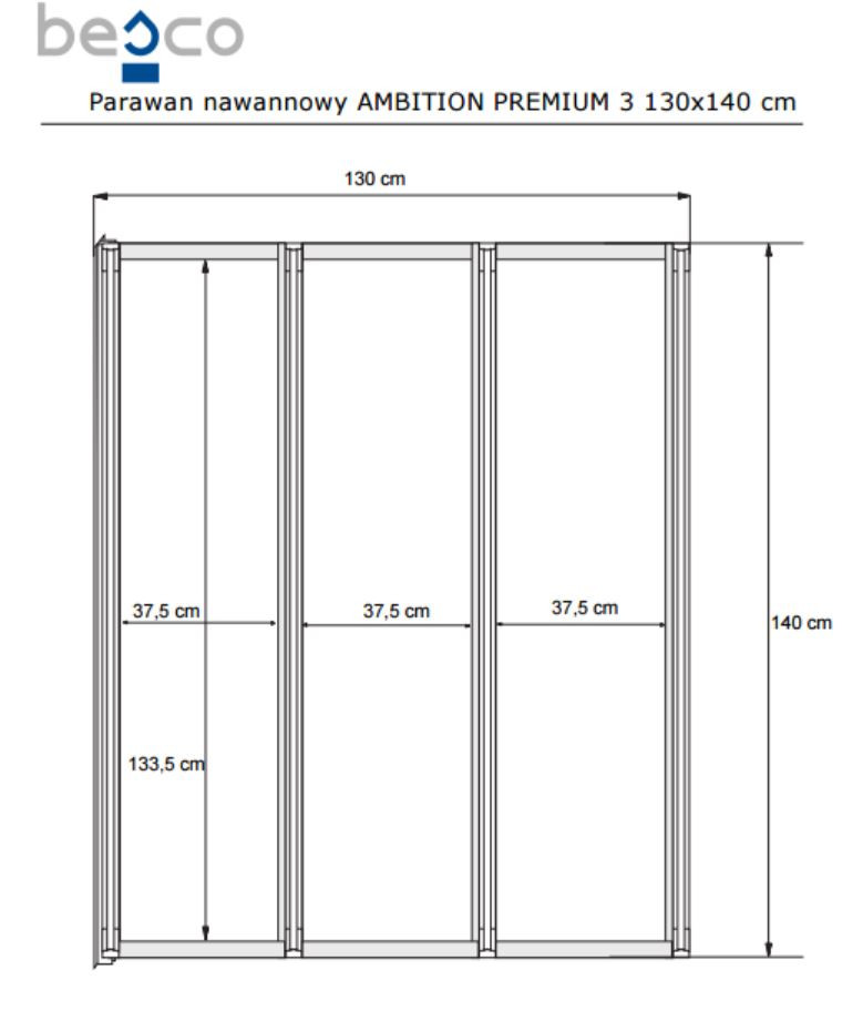 Шторка для ванн AMBITION PREMIUM -3S 130x140 BESCO трёхстворчатая PAP-3S - фото 6 - id-p509522656