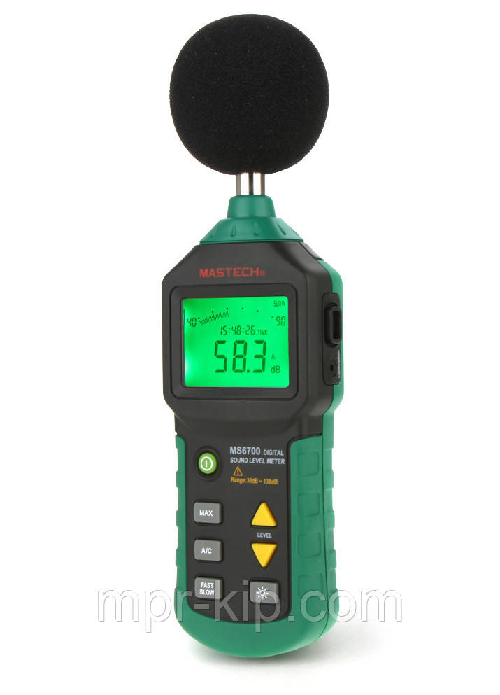 Шумомір Mastech MS6700 із захистом від вологи та пилу, у прогумованому корпусі, діапазон 30-130 dB