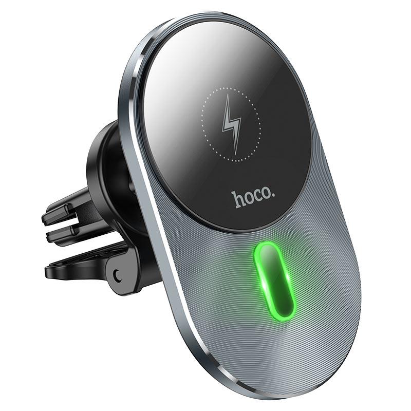 Автодержатель HOCO CA91 + Wireless Charging 15W, крепление на решетку, Type-C, Gray, Box, фото 1