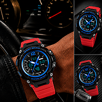 Годинник Skmei 1343RDBU blue red спортивний стиль водозахист 5 ATM хронограф календар комфортний силіконовий ремінець