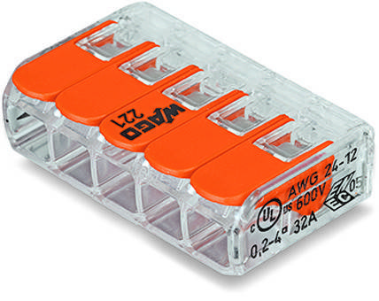 Клема WAGO COMPACT 5-провідна з важелями, максимум 32A, 4000V, 85°C, фото 2