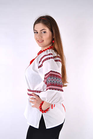 Жіноча вишиванка, біла бавовна, "Ткана", фото 3