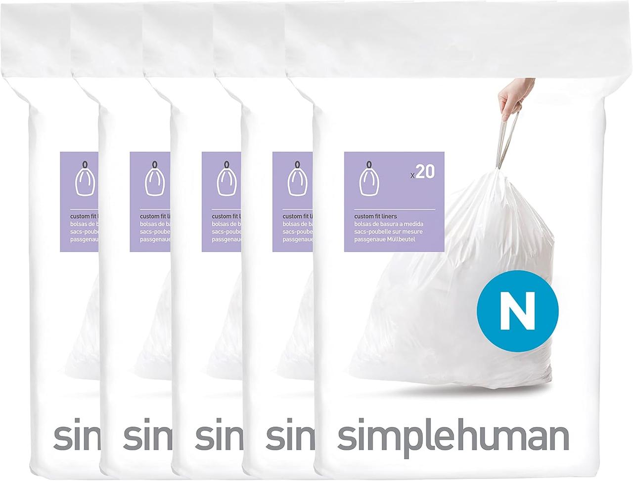 Simplehuman Code N сміттєві мішки з зав'язками 45-50 л / 12-13 галонів 100 шт. білі, фото 1