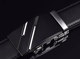 Ремінь чоловічий класичний шкіряний з пряжкою автомат (срібло)