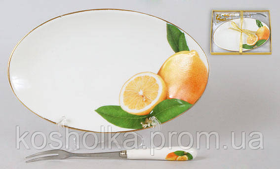 Набір: тарілочка з десертною вилкою Лимони, 20 см