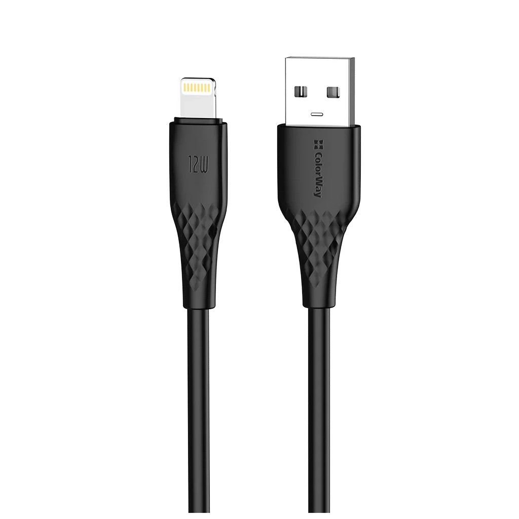 Дата кабель USB 2.0 AM to Lightning 1.0m 3A textured PVC black ColorWay (CW-CBUL094-BK) i, фото 1