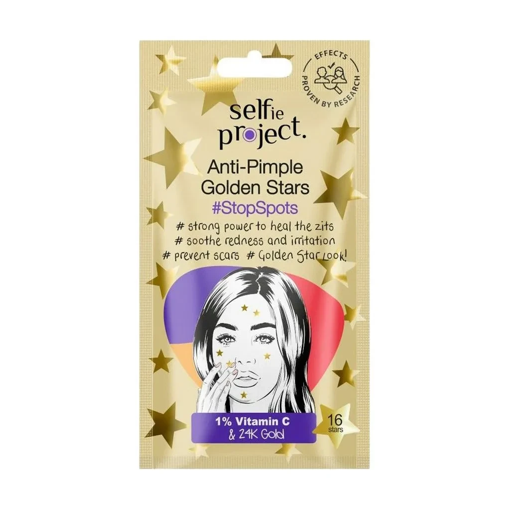 Патчі для обличчя Selfie Project StopSpots Anti-Pimple Golden Stars проти висипань, 16 шт, фото 1