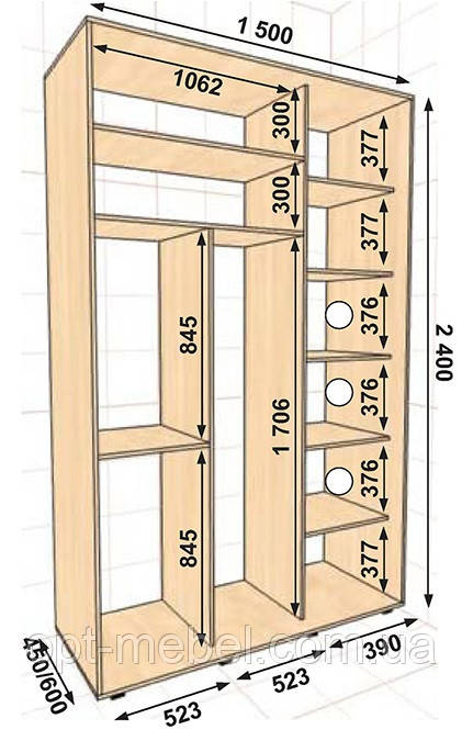 Шафа-купе МШК 1500x450х2400