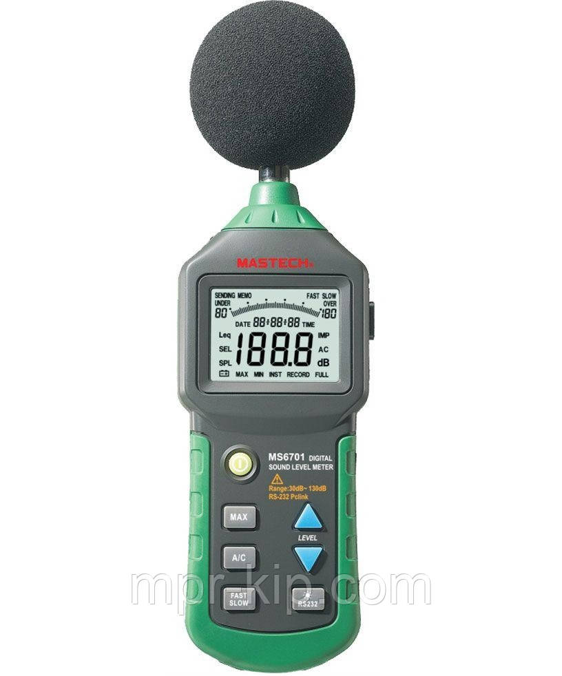 Шумомір Mastech MS6701 із захистом від вологи та пилу, у прогумованому корпусі, діапазон вимірювання 30-130 dB, ПЗ