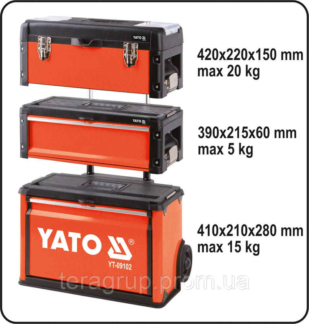 Шкаф-тележка для инструментов 3-секции, на 2-х колесах с выдвижной ручкой YATO YT-09102 - фото 3 - id-p511032877