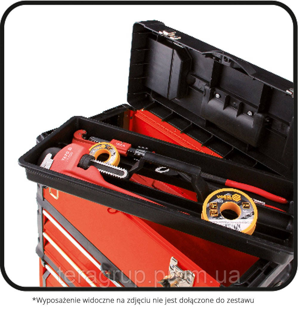 Шкаф-тележка для инструментов 3-секции, на 2-х колесах с выдвижной ручкой YATO YT-09102 - фото 4 - id-p511032877