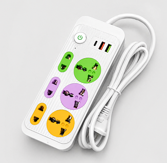 Удлинитель с USB и Type C 2 м, сетевой фильтр на шесть розеток 2500Вт с кнопкой включения для техники