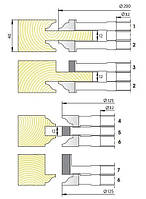 Комплект фрез для изготовления арочных дверей с остеклением М-014-11 фигура-бочка (7фр.)