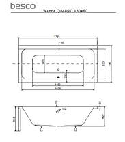 Акрилова ванна QUADRO 180x80 Slim Besco PMD Piramida, фото 5
