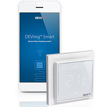 Wi-fi сенсорний програмований регулятор для теплої підлоги DEVIreg Smart (білий) з датчиками підлоги і повітря, фото 2