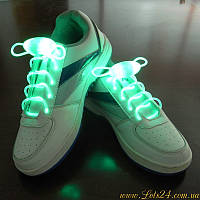 Шнурки що світяться для взуття зелені LED + батарейки CR2032
