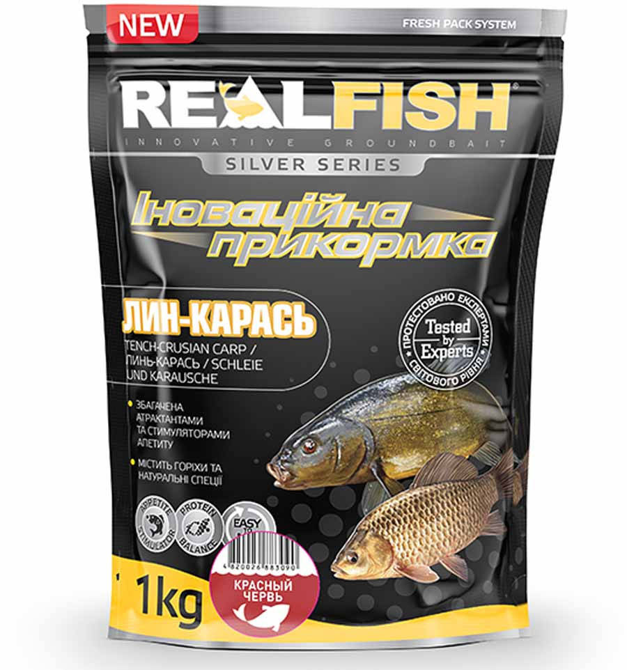 

Прикормка для рыбалки REAL FISH Линь-Карась КРАСНЫЙ ЧЕРВЬ, 1 кг