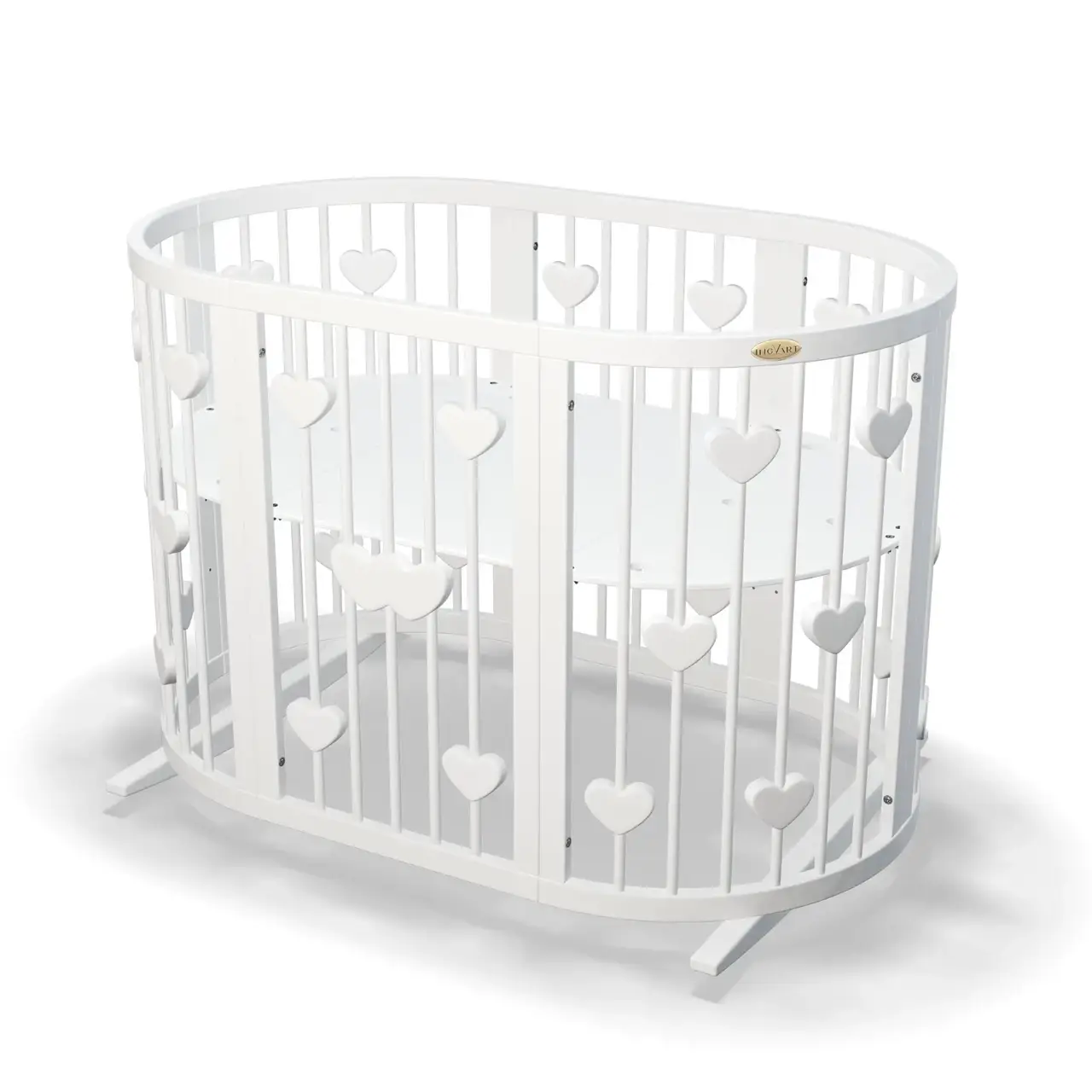 

Детская овальная кроватка трансформер Smart Bed 9-в-1 с сердечками белая