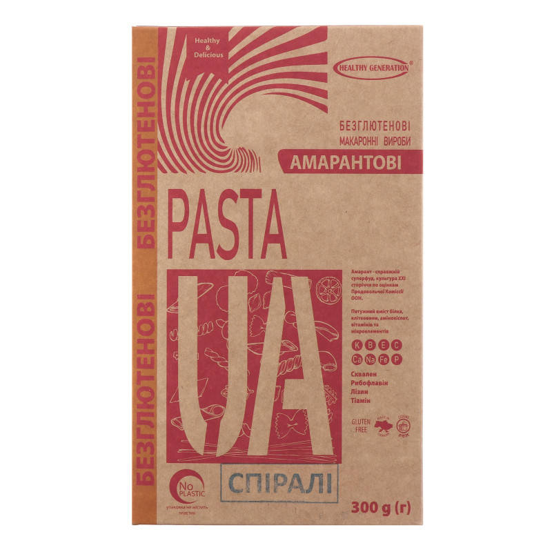 

Амарантовые макароны без глютена "Fusilli", 300г Healthy generation