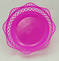 Пластмассовая ажурная круглая корзинка для хлеба Ø25 см (розовый цвет)