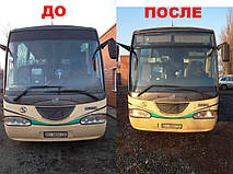 Изготовление и замена лобового стекла на автобусе Volvo B 12 Irizar в Никополе (Украина) 1
