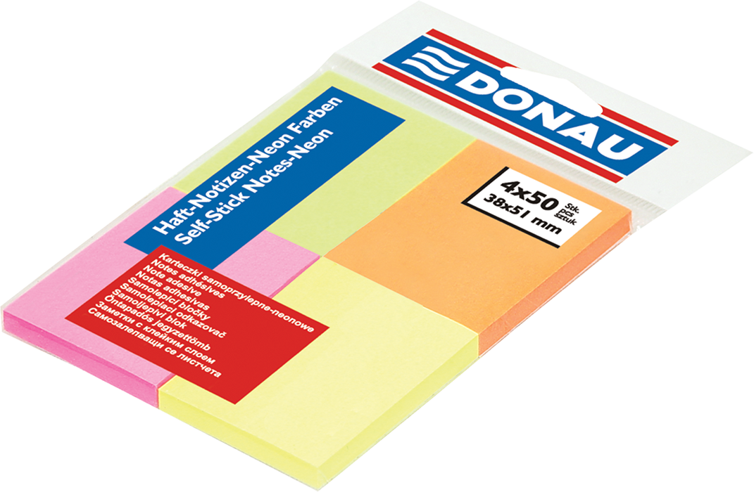 Блок для заміток Donau 38х51мм, 4х50л. ( неон, асорті) 7578001PL