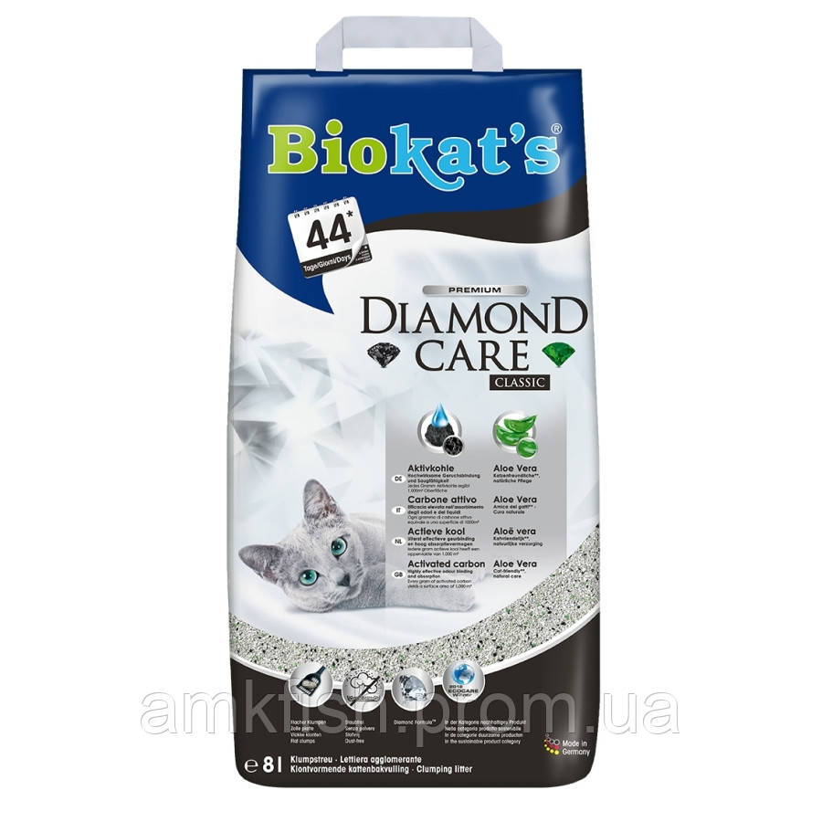 Бентонітовий наповнювач для котячого туалету Biokats Diamond Care Classic 8л