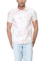 Чоловіча сорочка LC Waikiki з коротким рукавом білого кольору в червоні листки