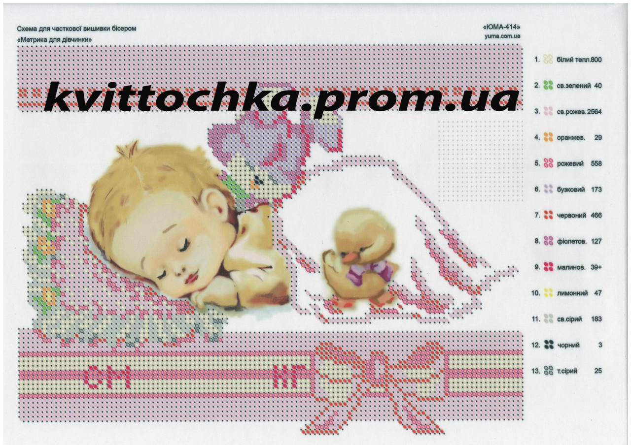 Схема для вишивання бісером "Метрики для дівчинки"