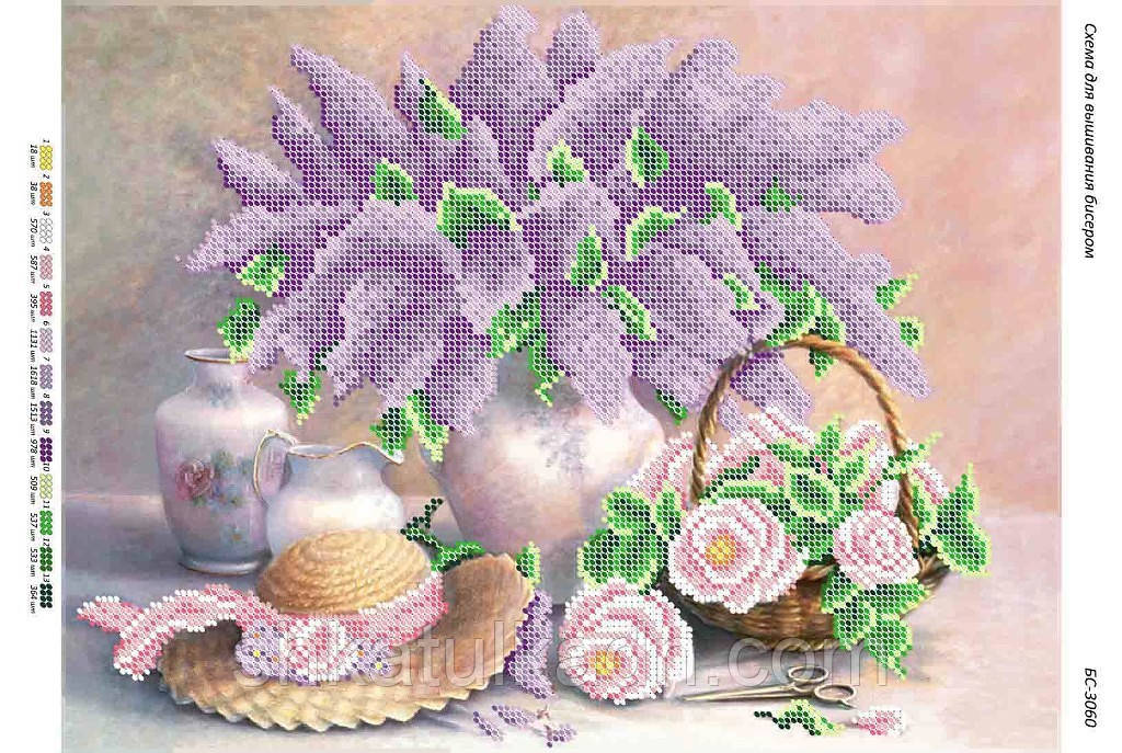 Схема для вишивки бісером Натюрморт із бузком, фото 1