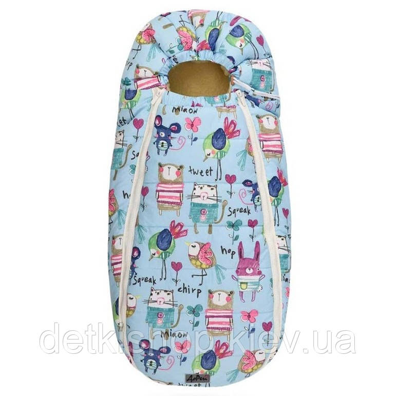Конверт-кокон на овчині Baby XS ДоРичi (малюнки на блакитному тлі), фото 1