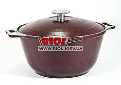 Каструля алюмінієва 3,5 л з потовщеним дном і зовнішнім бордовим покриттям БІОЛ K0351D