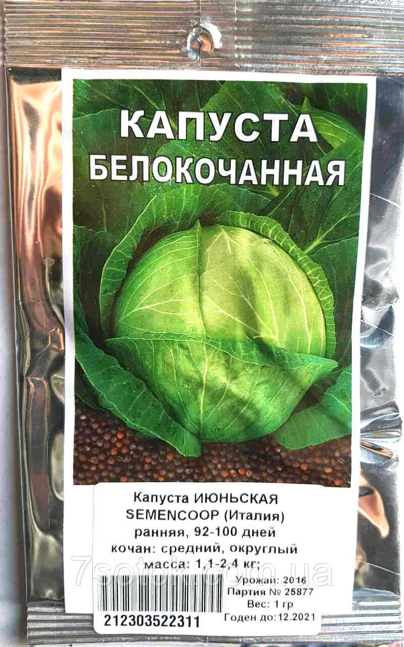 Насіння капусти Червнева (Італія), 1 г