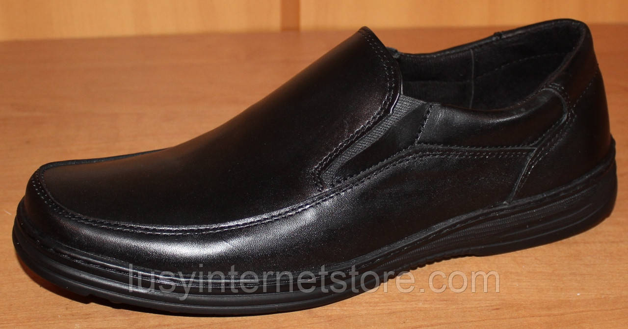 Чоловічі туфлі зі шкіри чорні від виробника модель АМТ121, фото 1