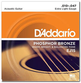 Струни D`ADDARIO EJ15 PHOSPHOR BRONZE EXTRA LIGHT 10-47